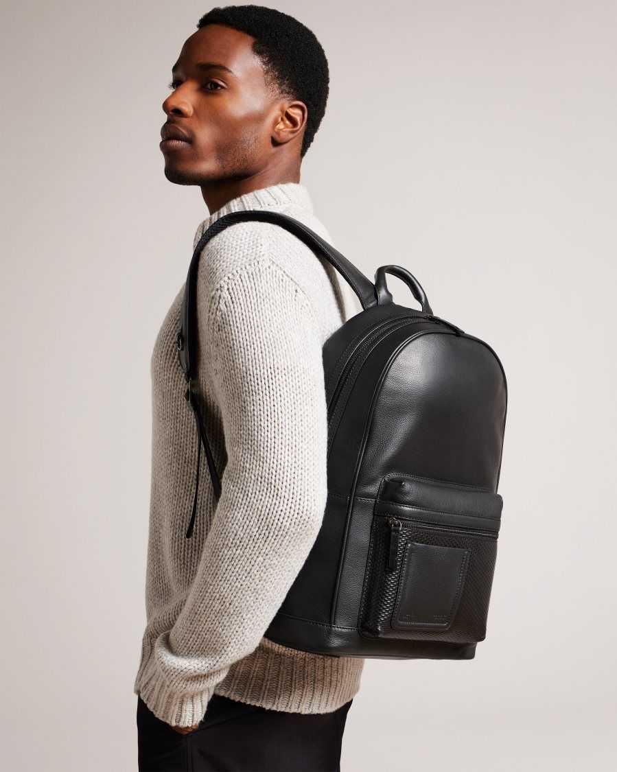 Ted Baker Convoy Textured Leather Backpack Black | 07521-EBXT