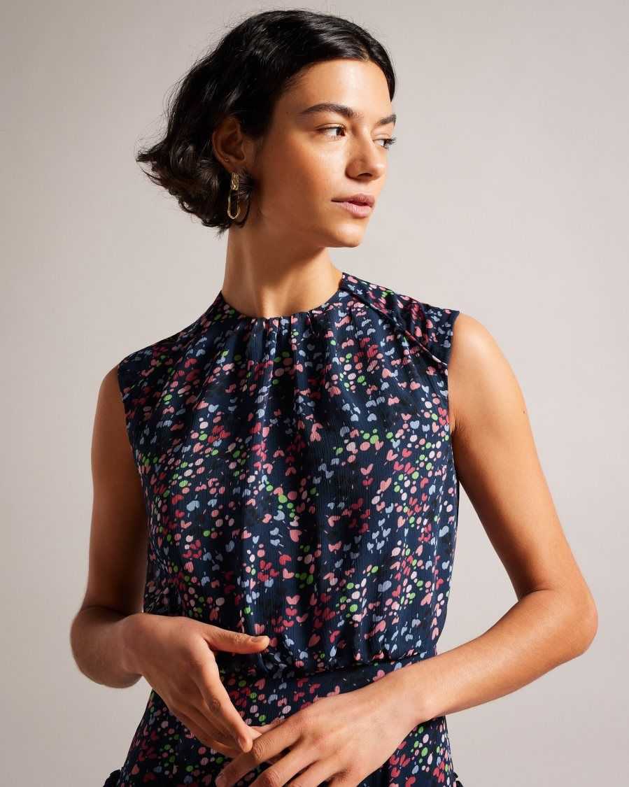 Ted Baker Coraal Heart Print Sleeveless Midi Dress Dark Navy | 13956-MIOG