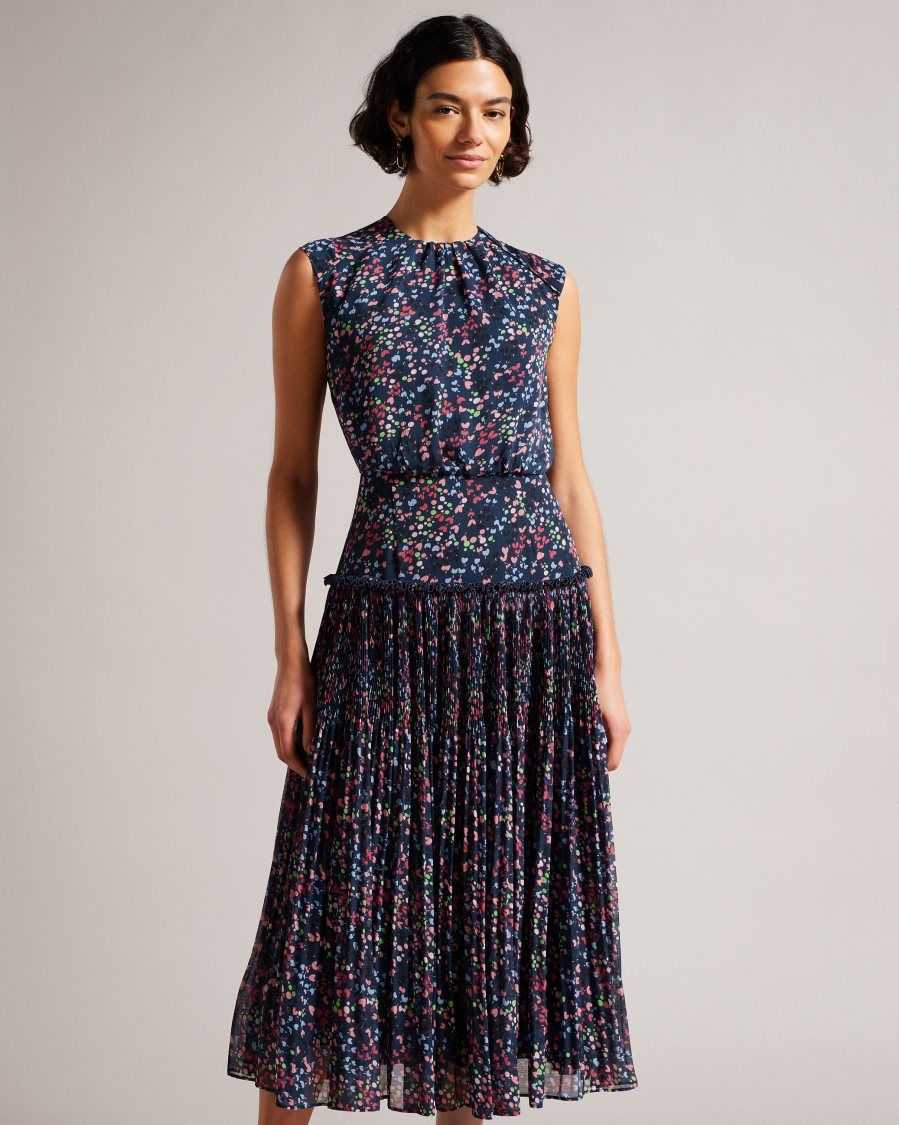 Ted Baker Coraal Heart Print Sleeveless Midi Dress Dark Navy | 13956-MIOG