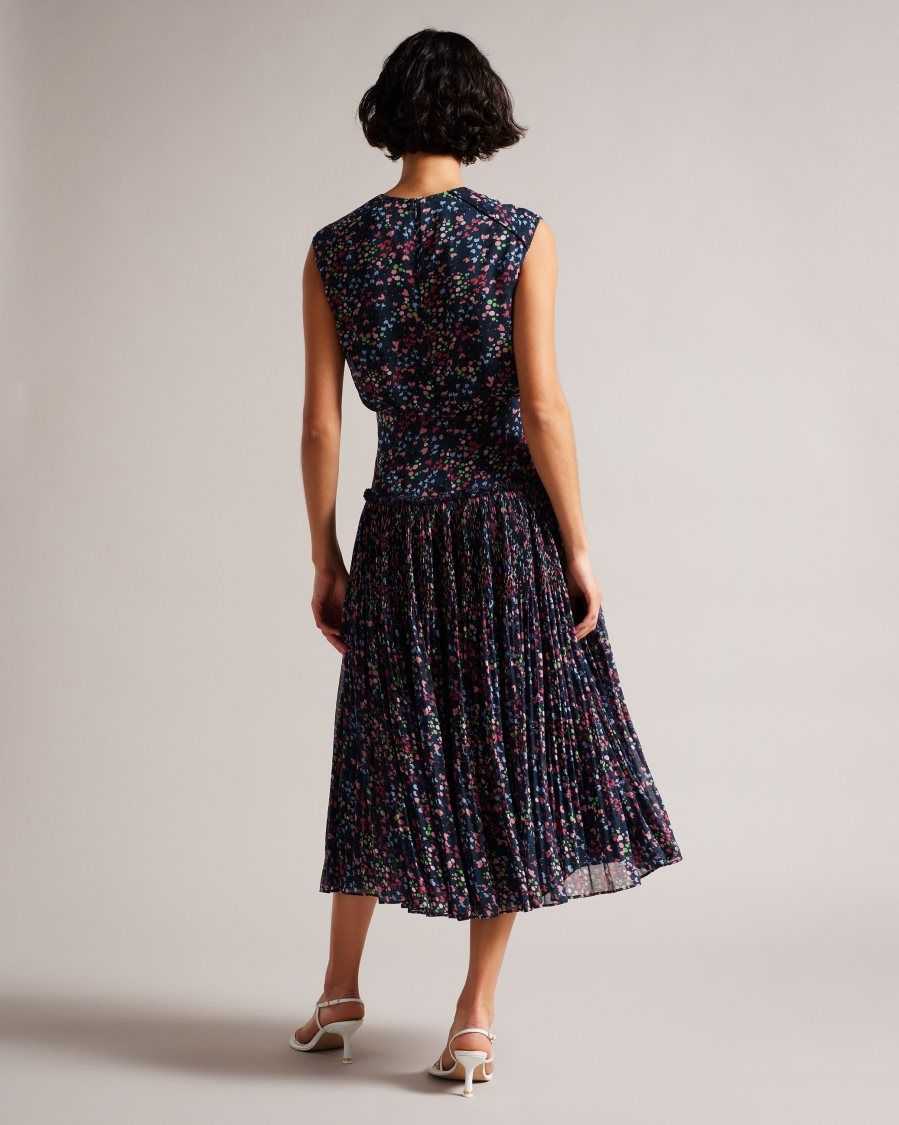 Ted Baker Coraal Heart Print Sleeveless Midi Dress Dark Navy | 13956-MIOG