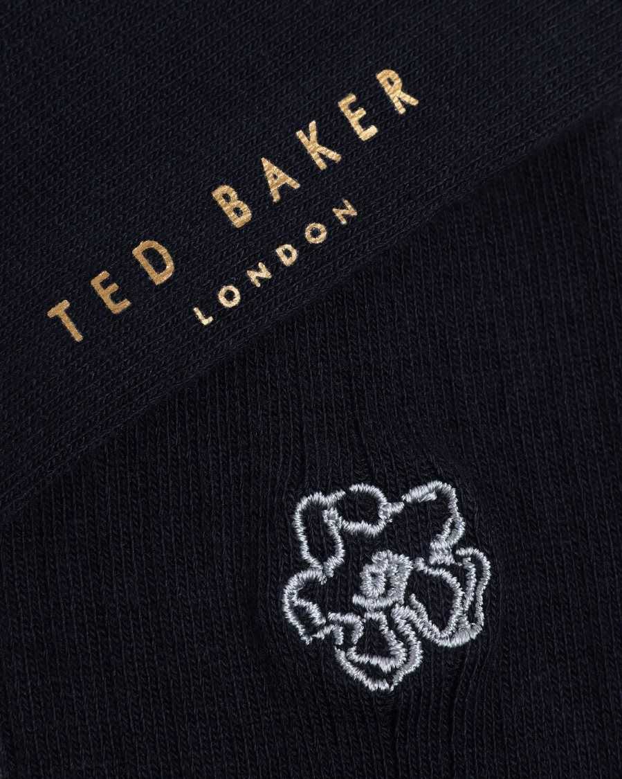 Ted Baker Coremag Ribbed Socks With Embroidered Magnolia Dark Navy | 79301-JWQF