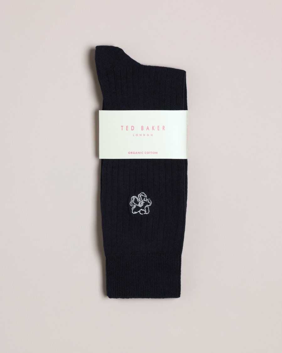 Ted Baker Coremag Ribbed Socks With Embroidered Magnolia Dark Navy | 79301-JWQF