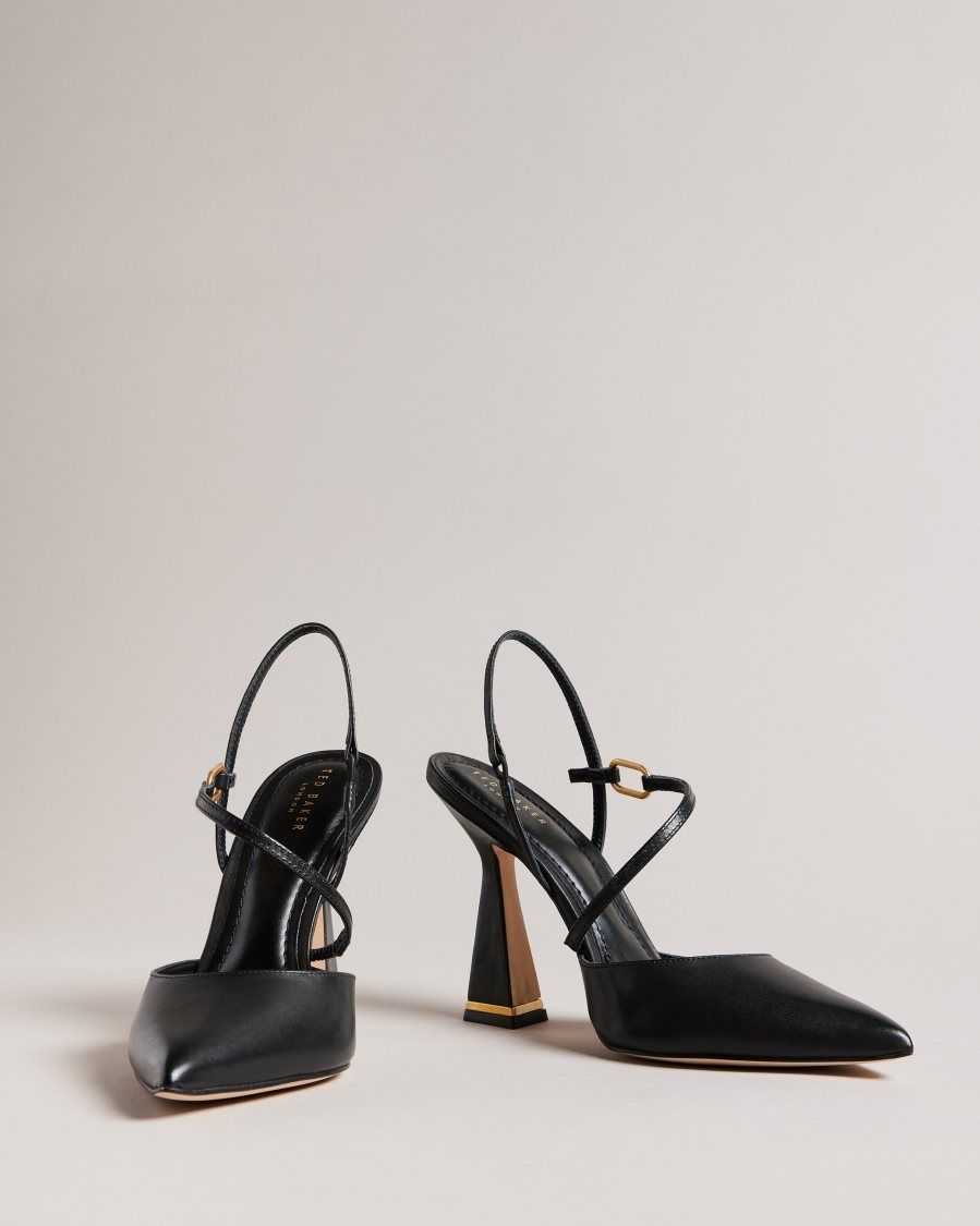 Ted Baker Coriana Geometric Heel Pointed Court Shoes Black | 41207-QYAI