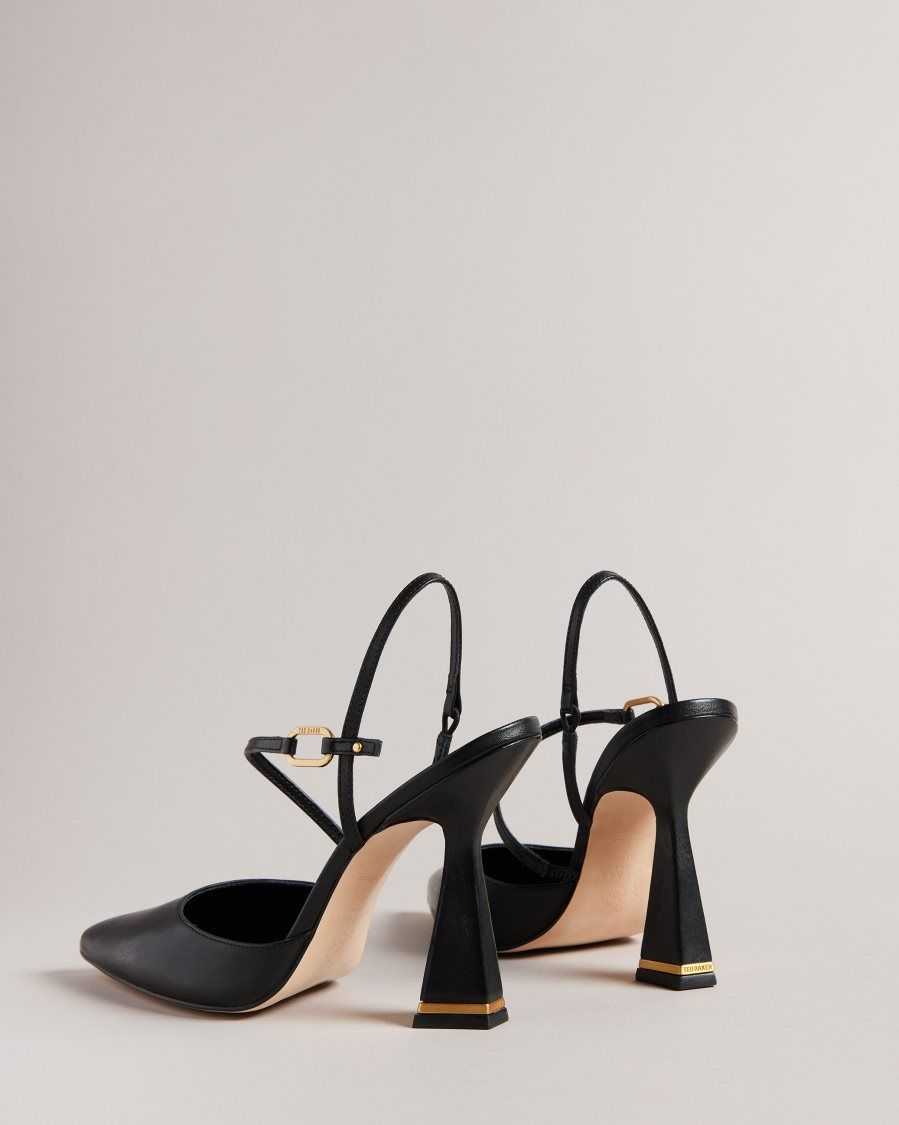 Ted Baker Coriana Geometric Heel Pointed Court Shoes Black | 41207-QYAI