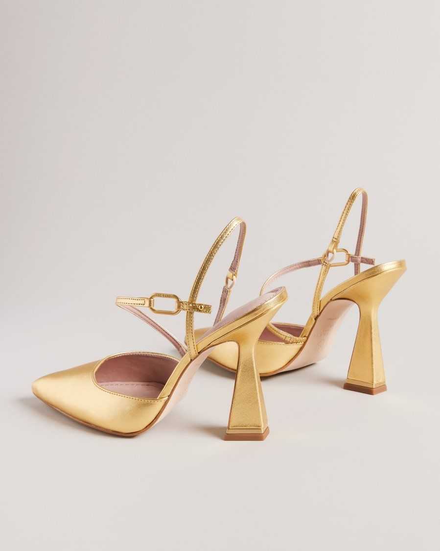 Ted Baker Coriana Geometric Heel Pointed Court Shoes Gold | 76102-OZTW