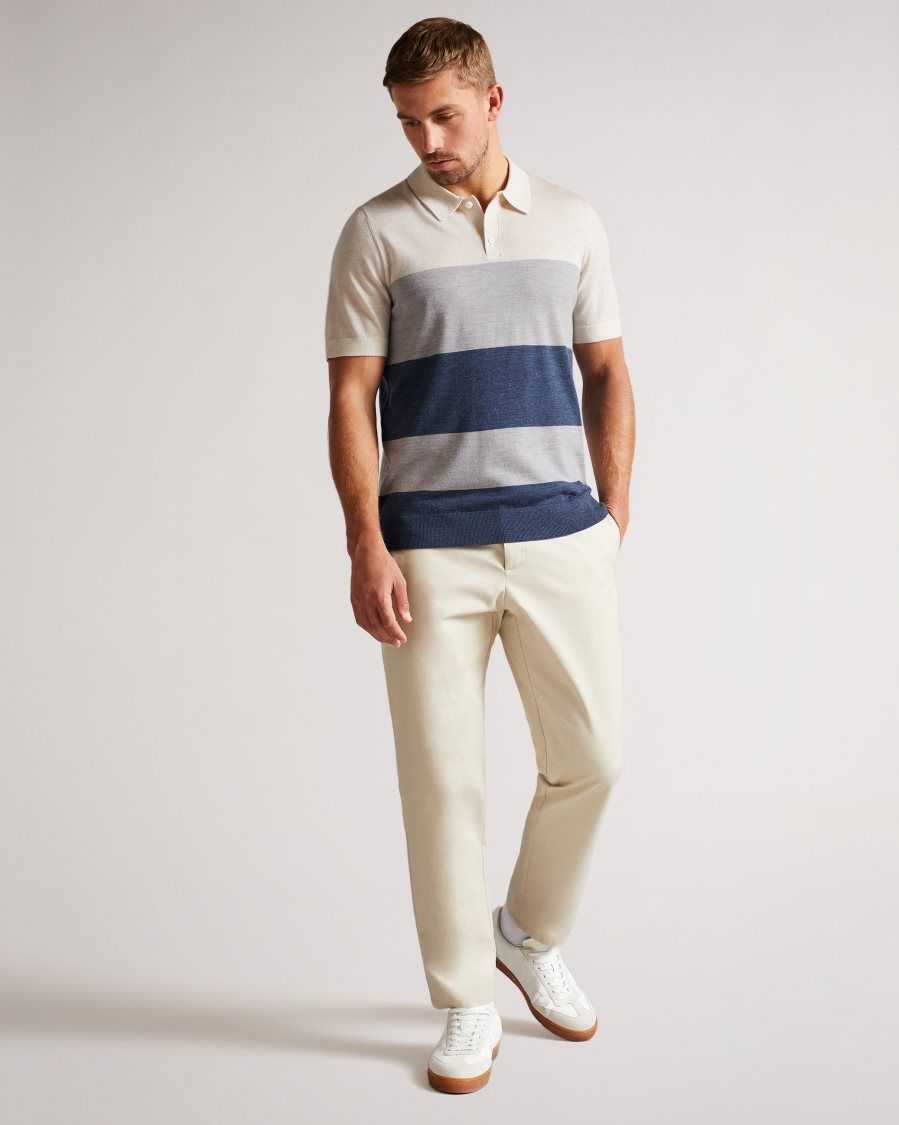 Ted Baker Cove Short Sleeve Multi Striped Merino Polo Ecru | 14873-CGVJ