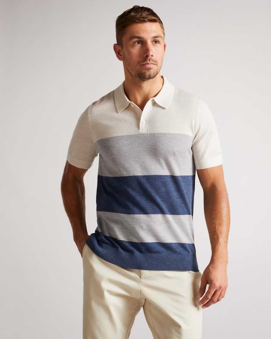 Ted Baker Cove Short Sleeve Multi Striped Merino Polo Ecru | 14873-CGVJ