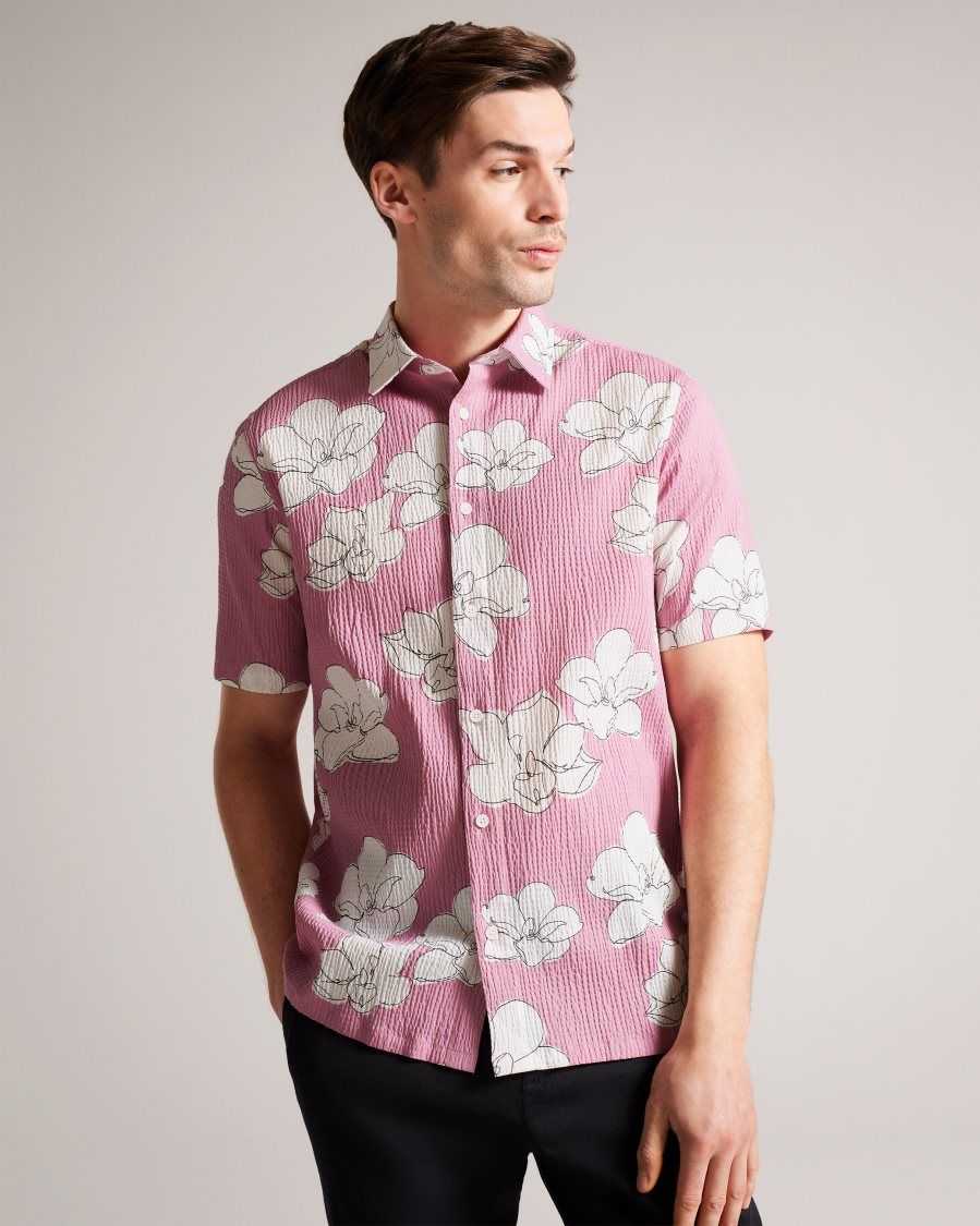 Ted Baker Coving Short Sleeve Large Floral Print Shirt Medium Pink | 98603-AZMP