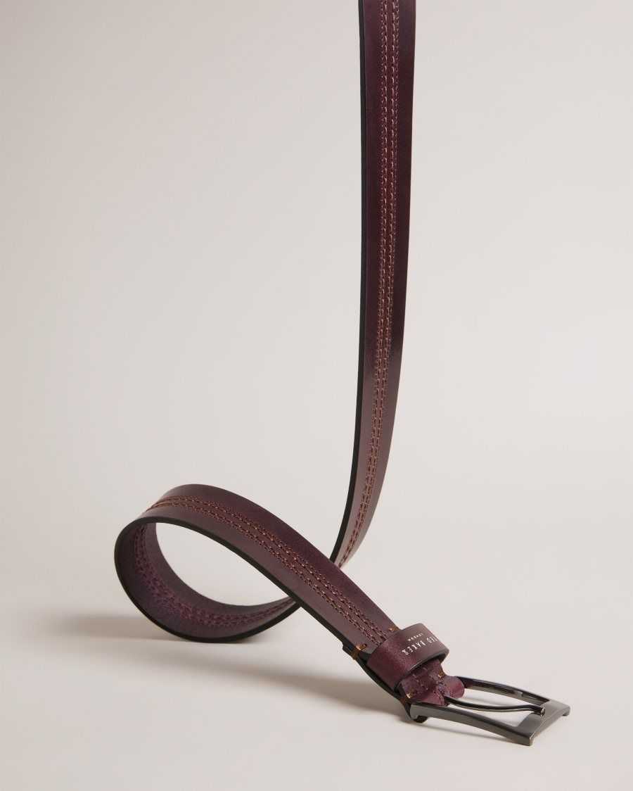 Ted Baker Crisic Stitch Detail Leather Belt Oxblood | 29863-RJLM