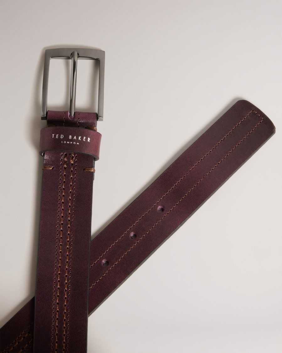 Ted Baker Crisic Stitch Detail Leather Belt Oxblood | 29863-RJLM