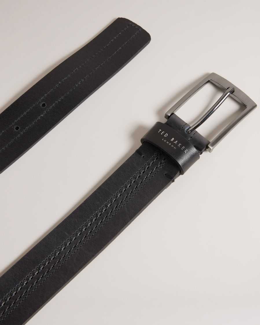 Ted Baker Crisic Stitch Detail Leather Belt Black | 14968-QCYR