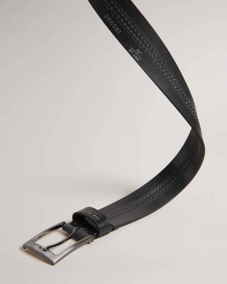 Ted Baker Crisic Stitch Detail Leather Belt Black | 14968-QCYR