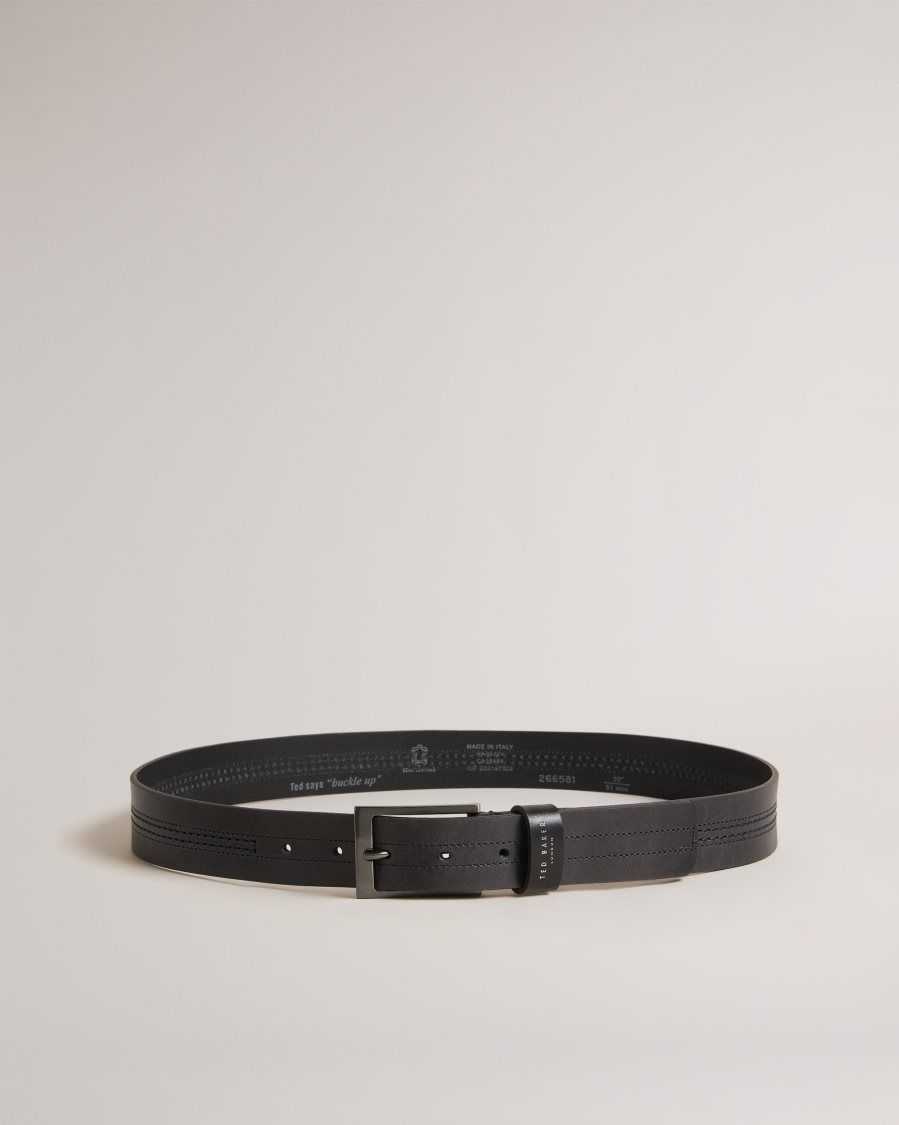 Ted Baker Crisic Stitch Detail Leather Belt Black | 14968-QCYR