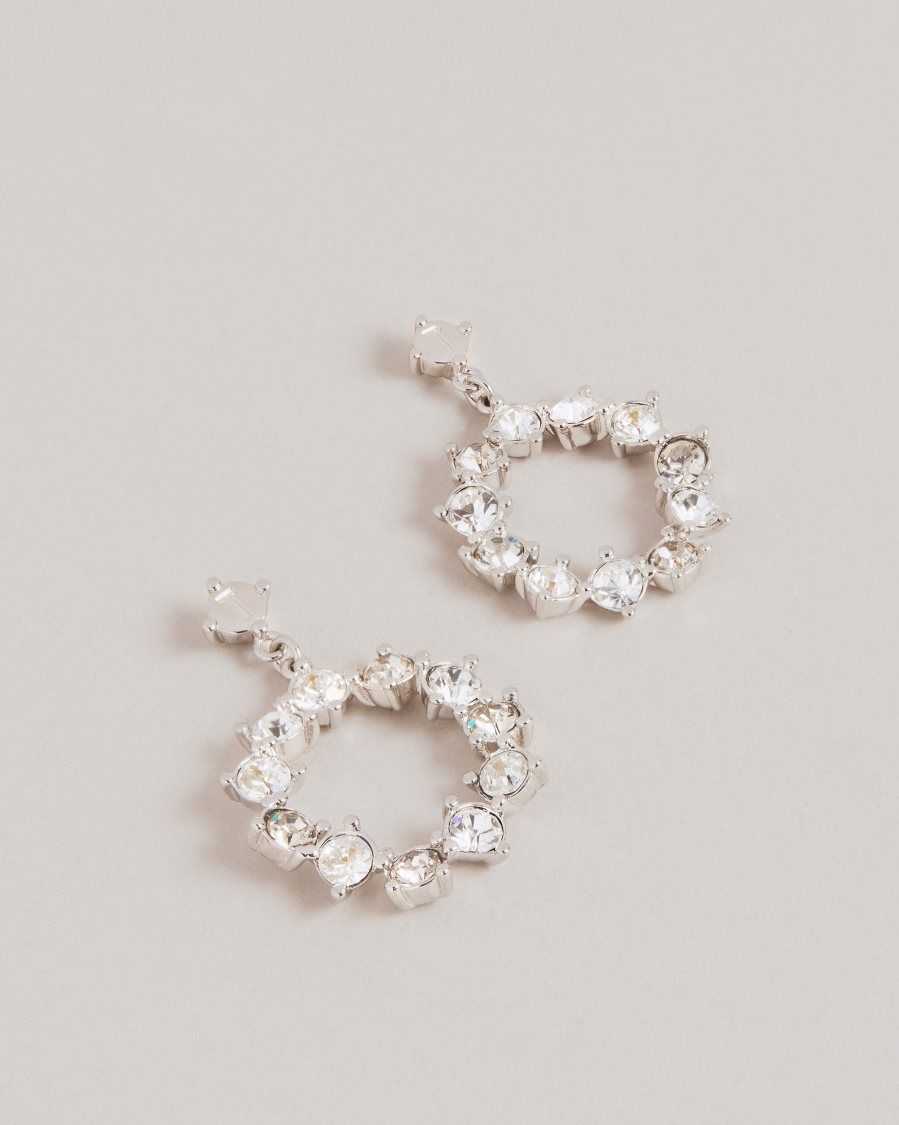 Ted Baker Crissty Crystal Hoop Drop Earrings Silver Colour | 65179-WCGD