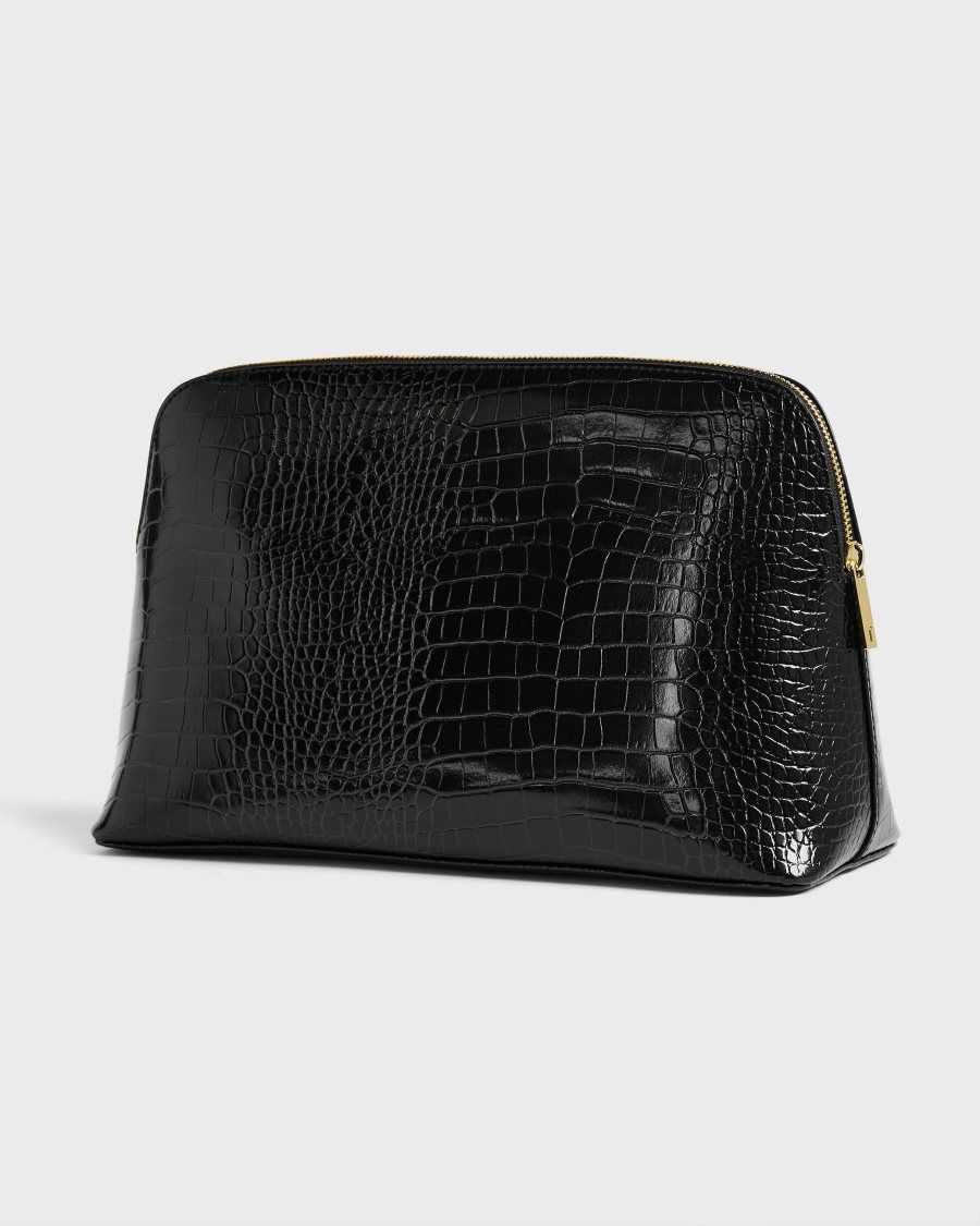 Ted Baker Crocana Croc Detail Debossed Washbag Black | 93041-XQJP