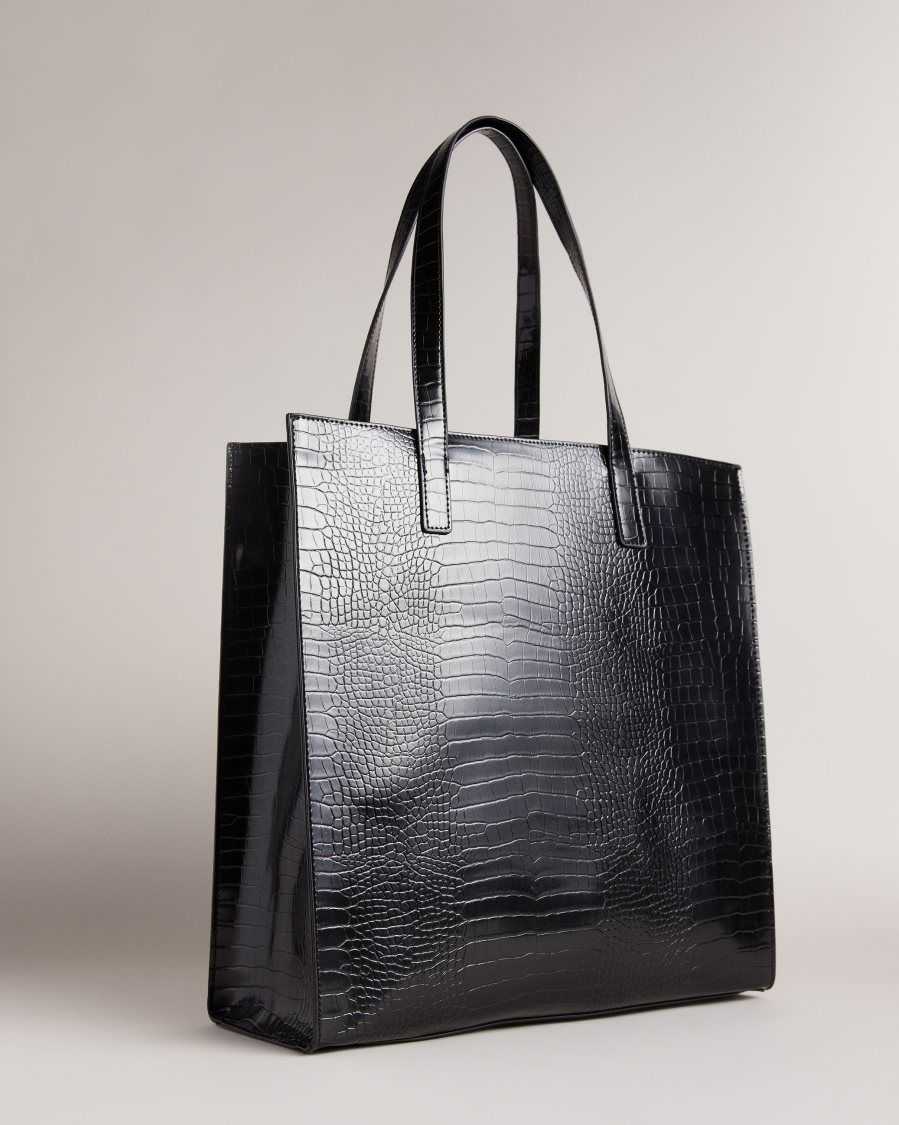 Ted Baker Croccon Croc Detail Large Icon Bag Black | 03984-LMEV