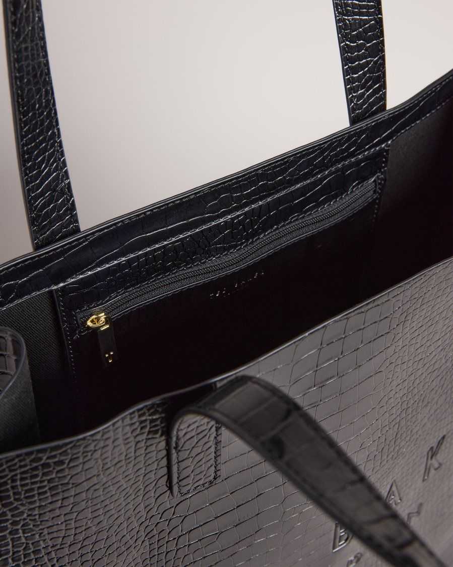 Ted Baker Croccon Croc Detail Large Icon Bag Black | 03984-LMEV