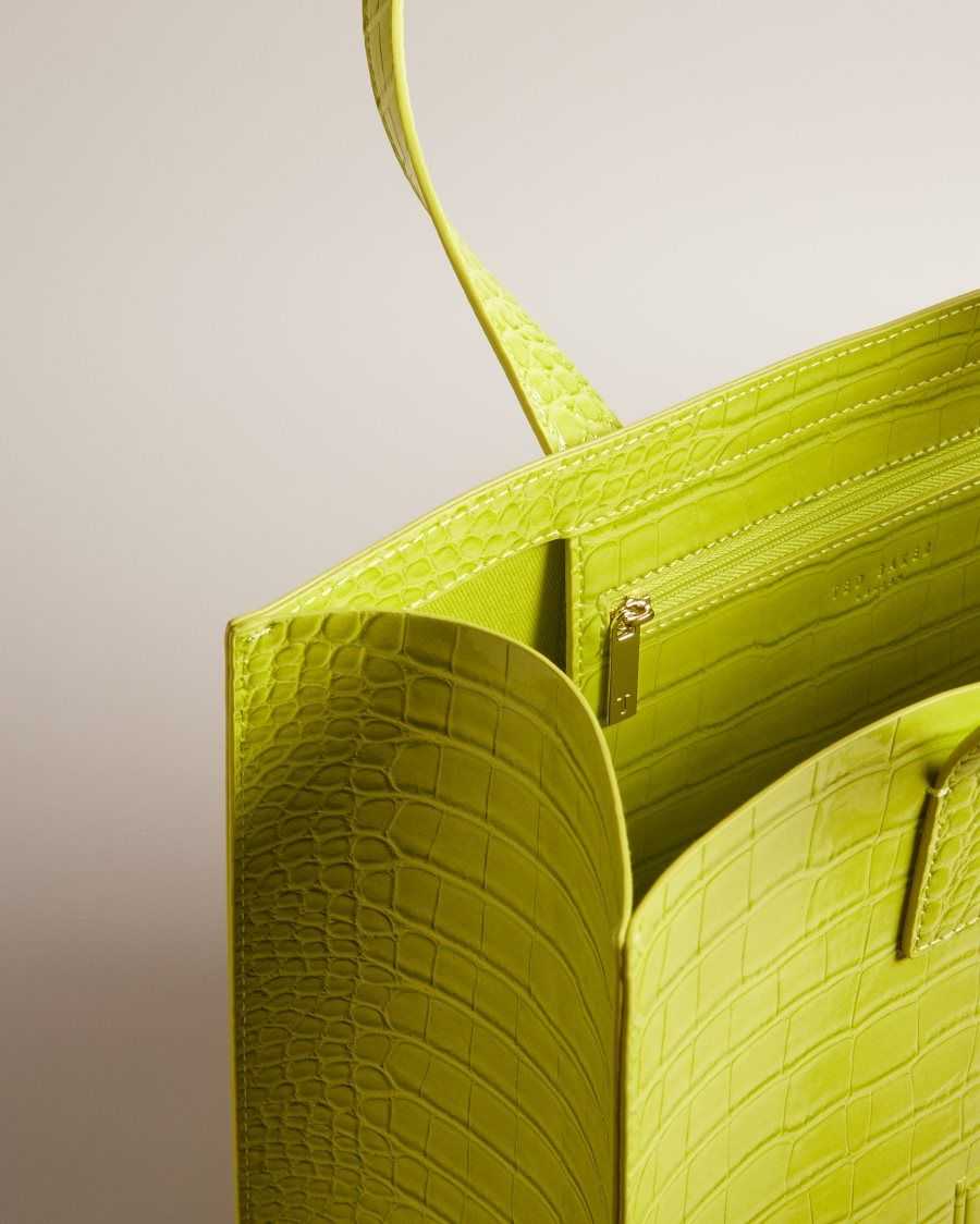 Ted Baker Croccon Croc Detail Large Icon Bag Lime | 53421-IXGB