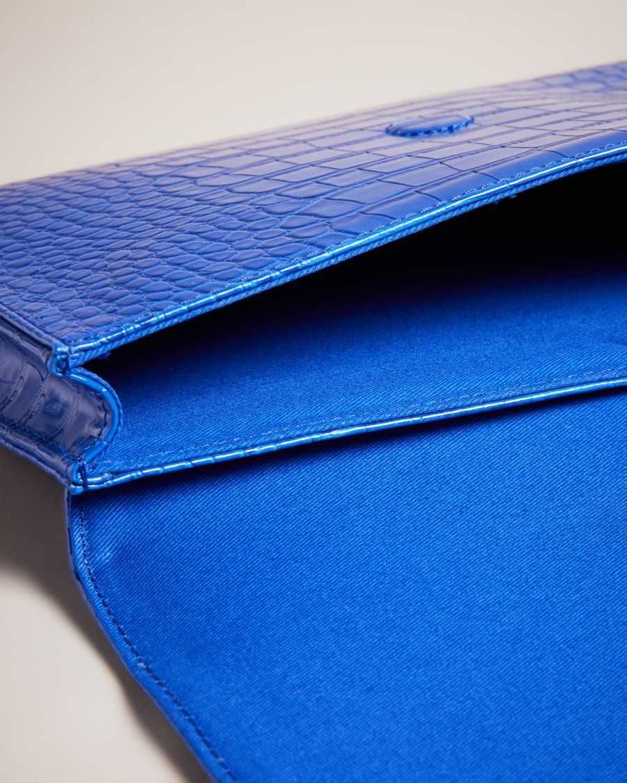 Ted Baker Crocey Croc Detail Debossed Envelope Pouch Bright Blue | 71834-RYMB