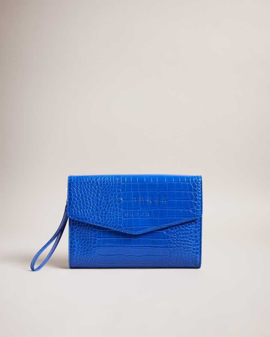 Ted Baker Crocey Croc Detail Debossed Envelope Pouch Bright Blue | 71834-RYMB