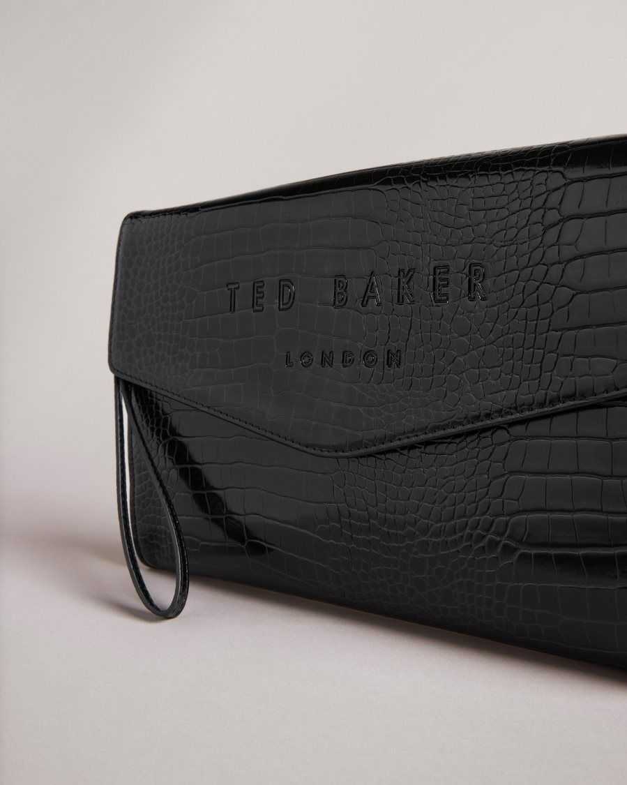 Ted Baker Crocey Croc Detail Debossed Envelope Pouch Black | 18065-MEDL