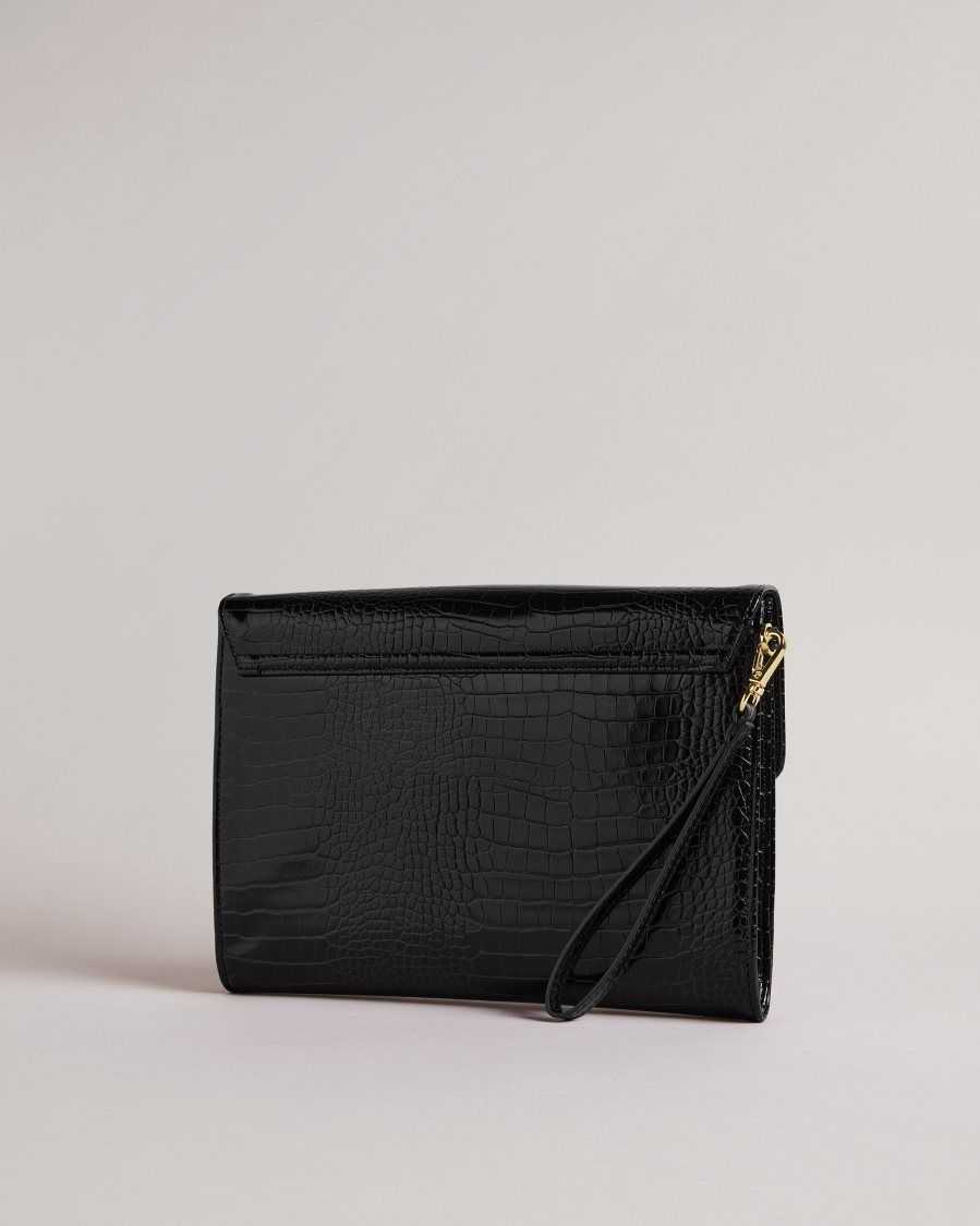 Ted Baker Crocey Croc Detail Debossed Envelope Pouch Black | 18065-MEDL