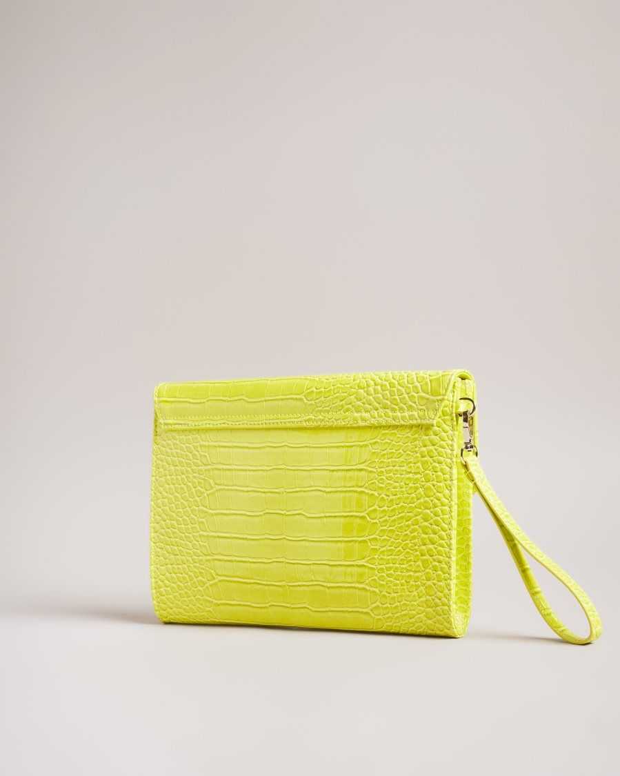 Ted Baker Crocey Croc Detail Debossed Envelope Pouch Lime | 93564-ZDMK