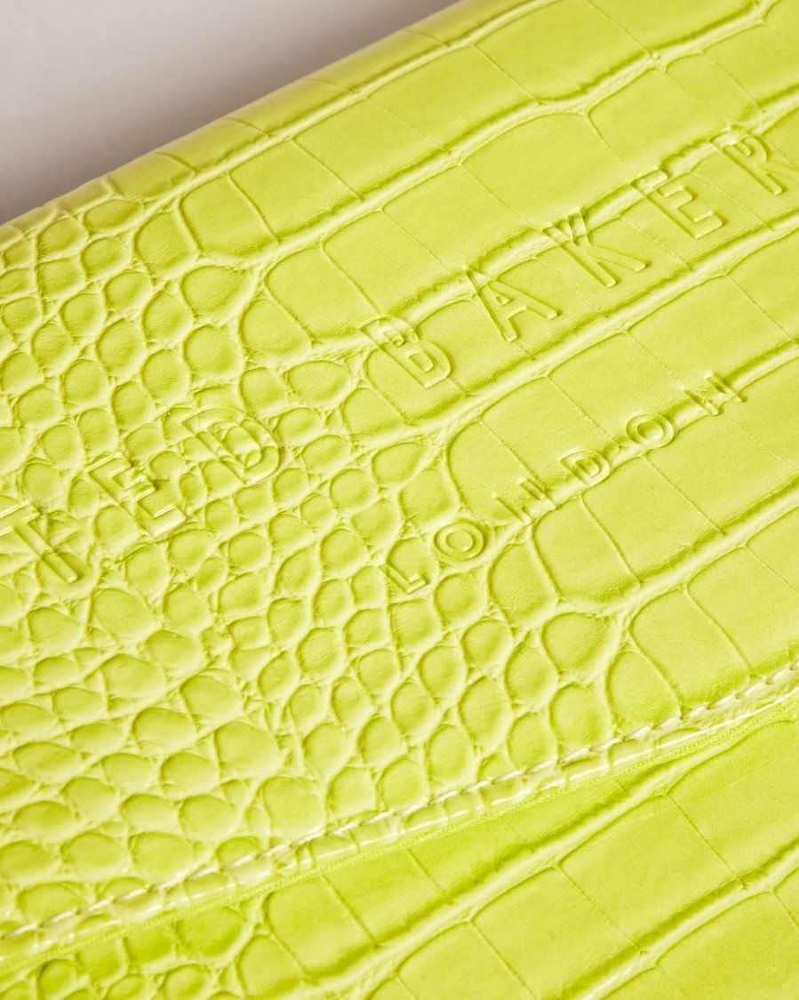 Ted Baker Crocey Croc Detail Debossed Envelope Pouch Lime | 93564-ZDMK