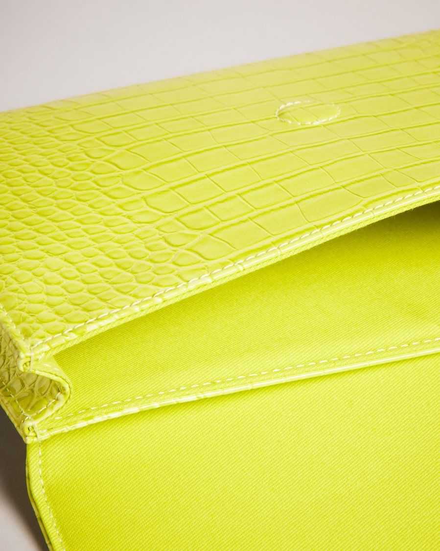 Ted Baker Crocey Croc Detail Debossed Envelope Pouch Lime | 93564-ZDMK