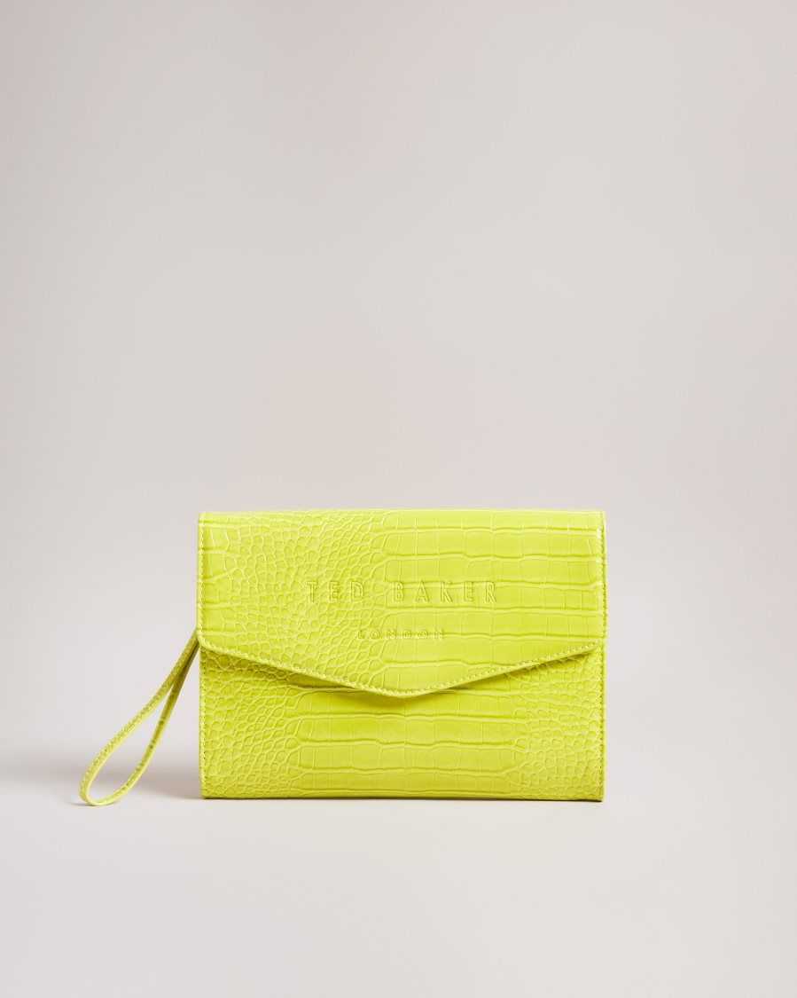 Ted Baker Crocey Croc Detail Debossed Envelope Pouch Lime | 93564-ZDMK