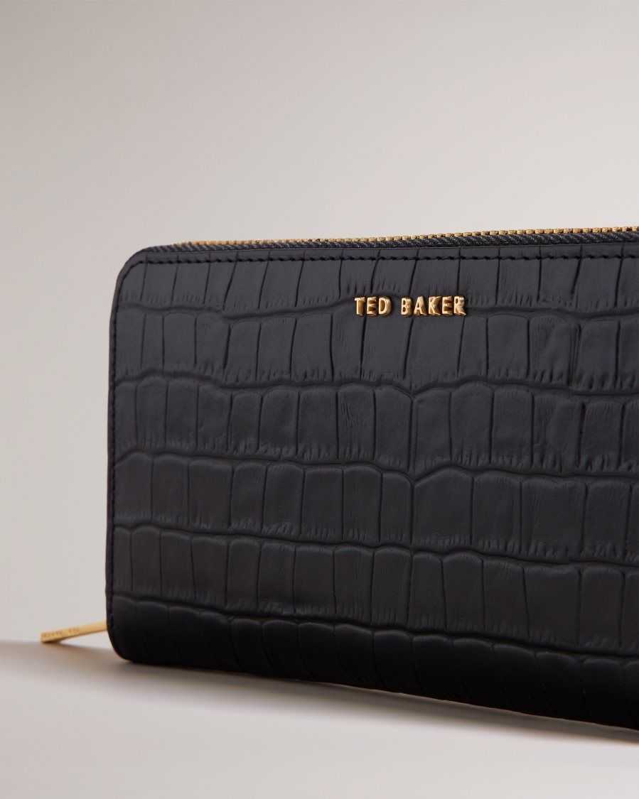 Ted Baker Croken Imitation Croc Zip Around Purse Black | 30685-QYZH