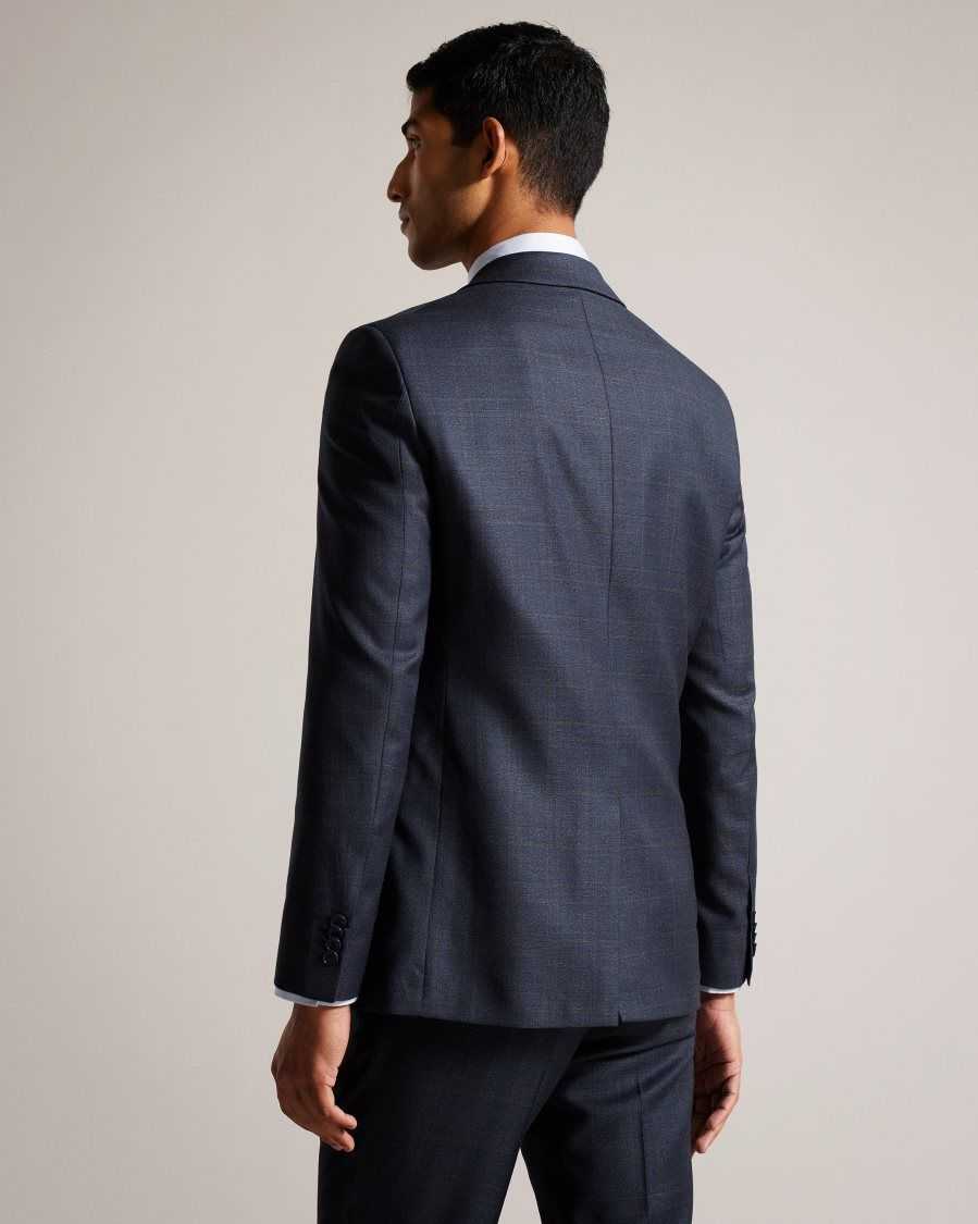 Ted Baker Cromjs Wool Blend Check Jacket Navy | 12043-VRCF