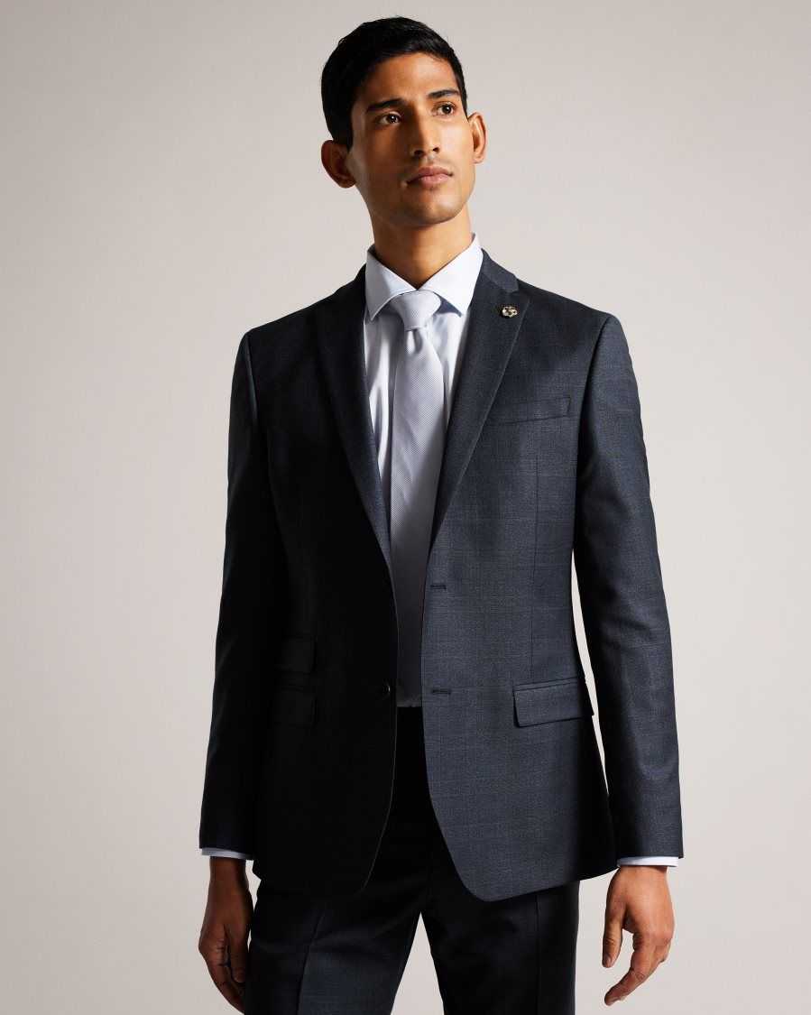 Ted Baker Cromjs Wool Blend Check Jacket Navy | 12043-VRCF