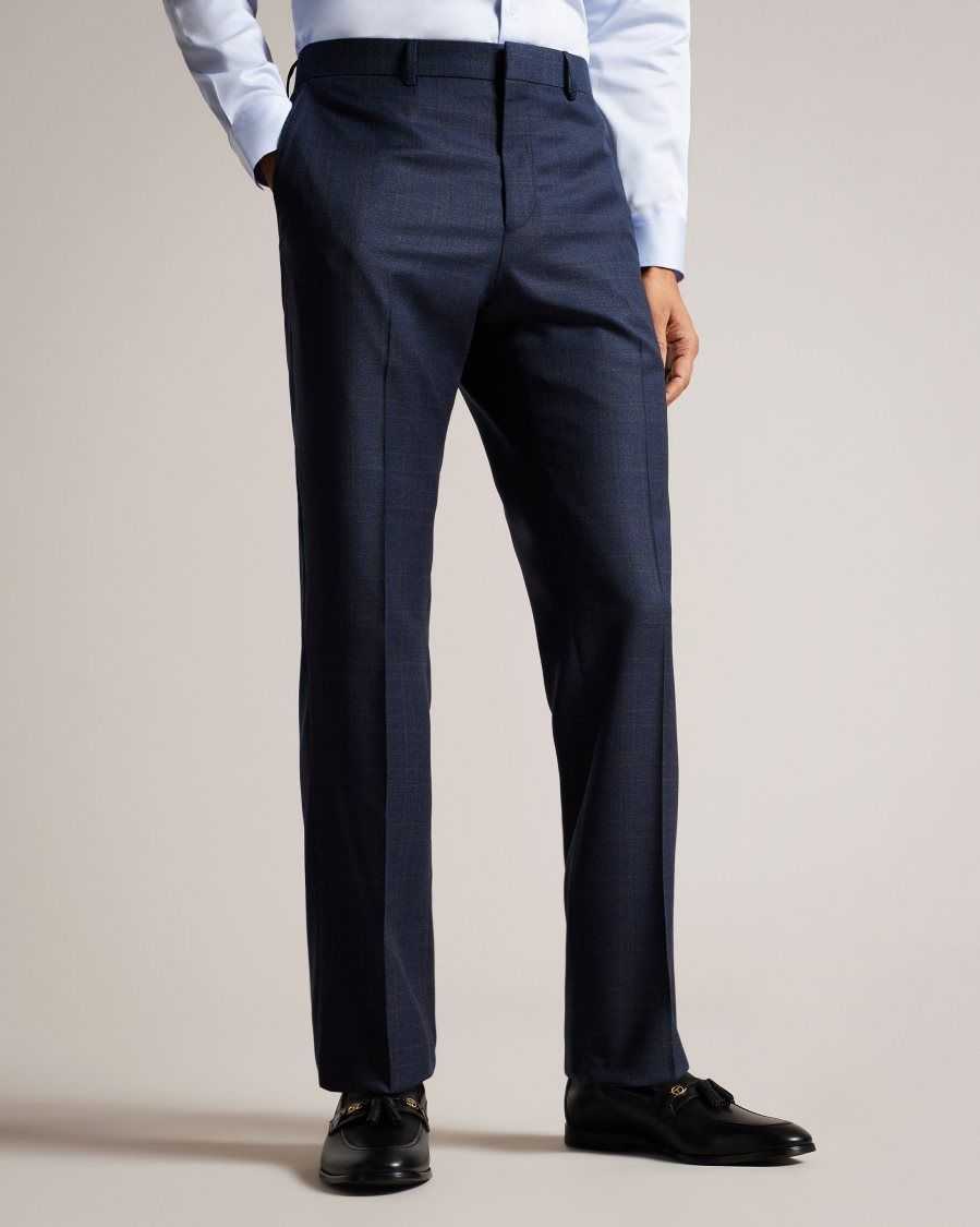 Ted Baker Cromts Pure Wool Check Suit Trousers Navy | 14267-AKYI