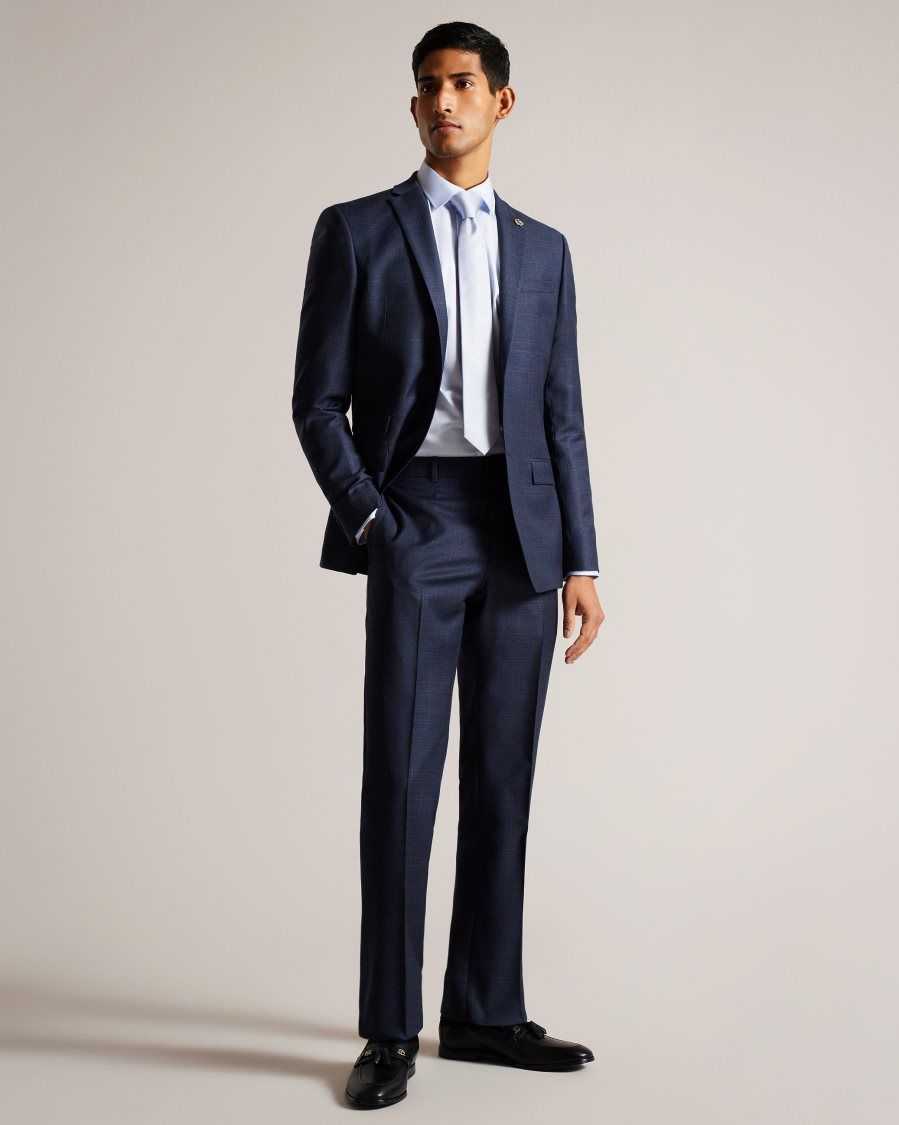 Ted Baker Cromts Pure Wool Check Suit Trousers Navy | 14267-AKYI