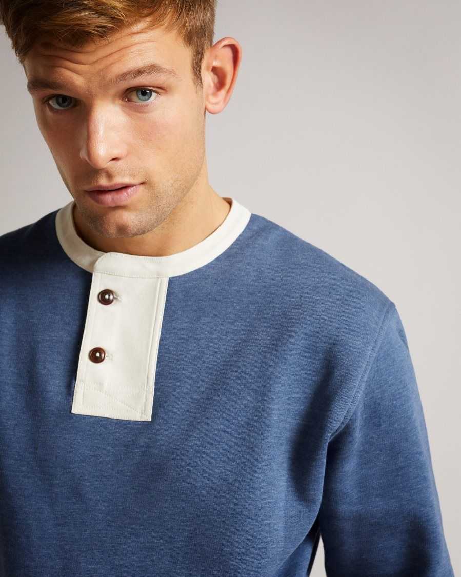 Ted Baker Cultra LS Henley sweatshirt Blue | 92640-JKZI