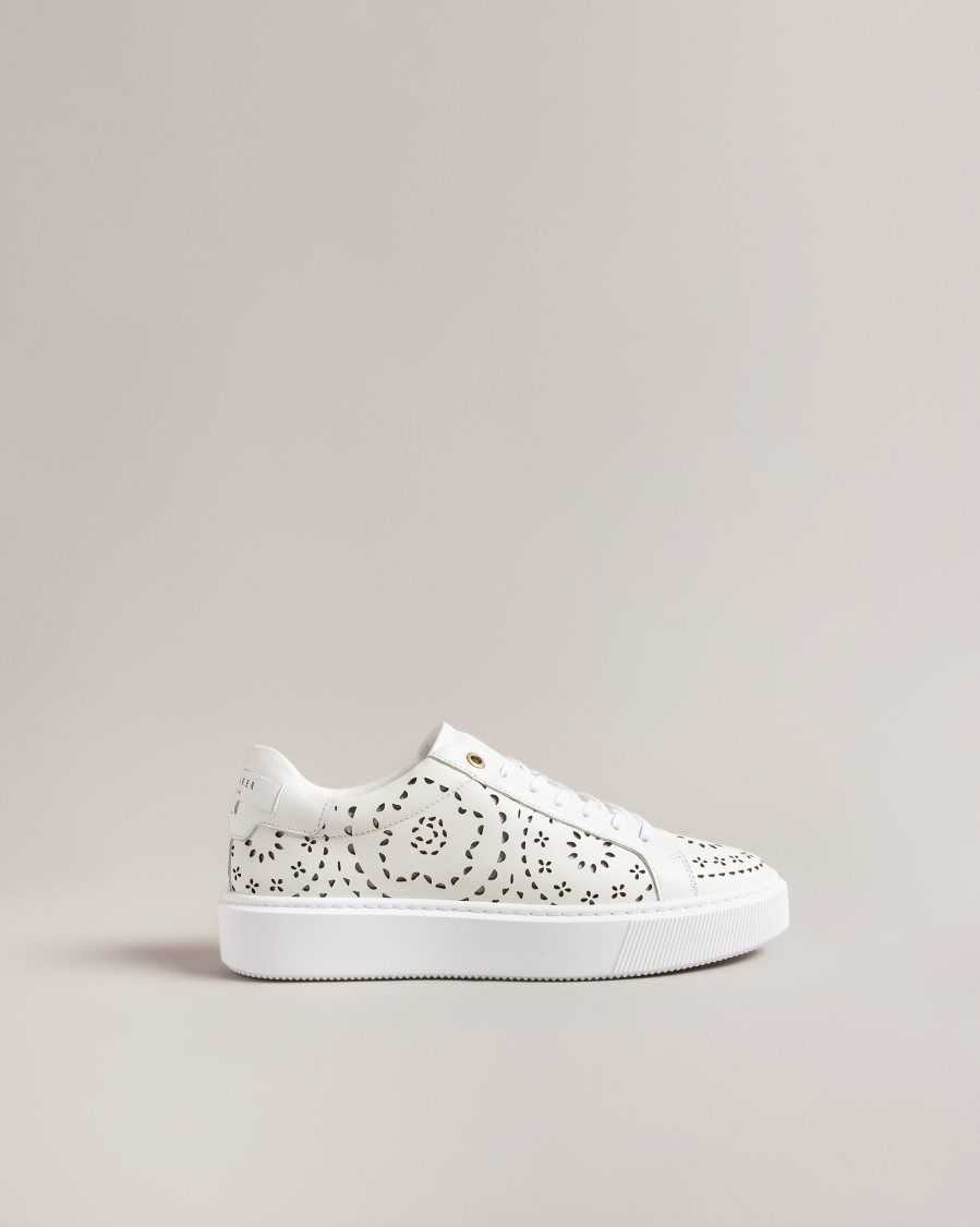 Ted Baker Cwisp Laser Cut Platform Trainers White | 21039-BJIP