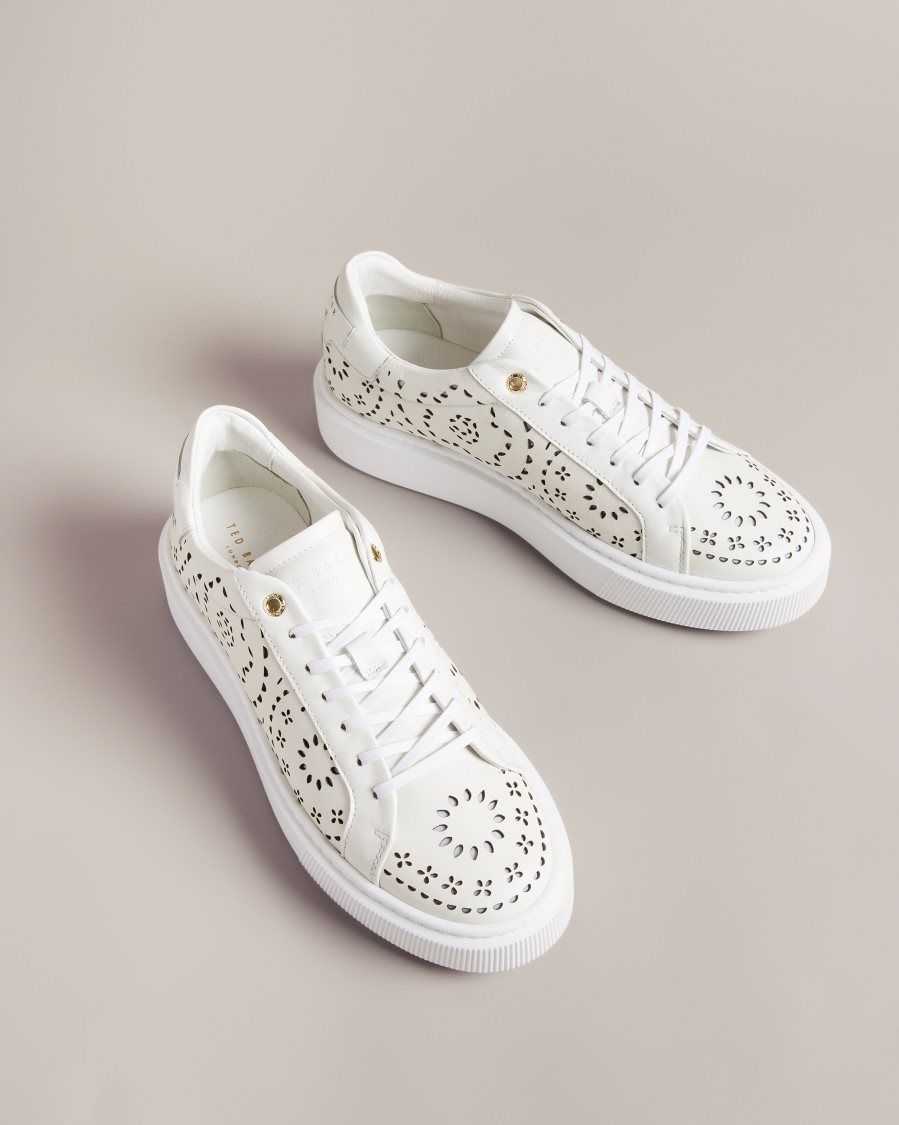 Ted Baker Cwisp Laser Cut Platform Trainers White | 89350-OBRN