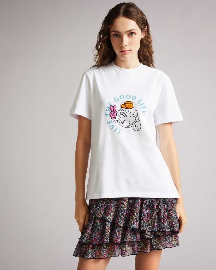 Ted Baker Dainno Good Life Graphic Tee White | 46950-CIKR