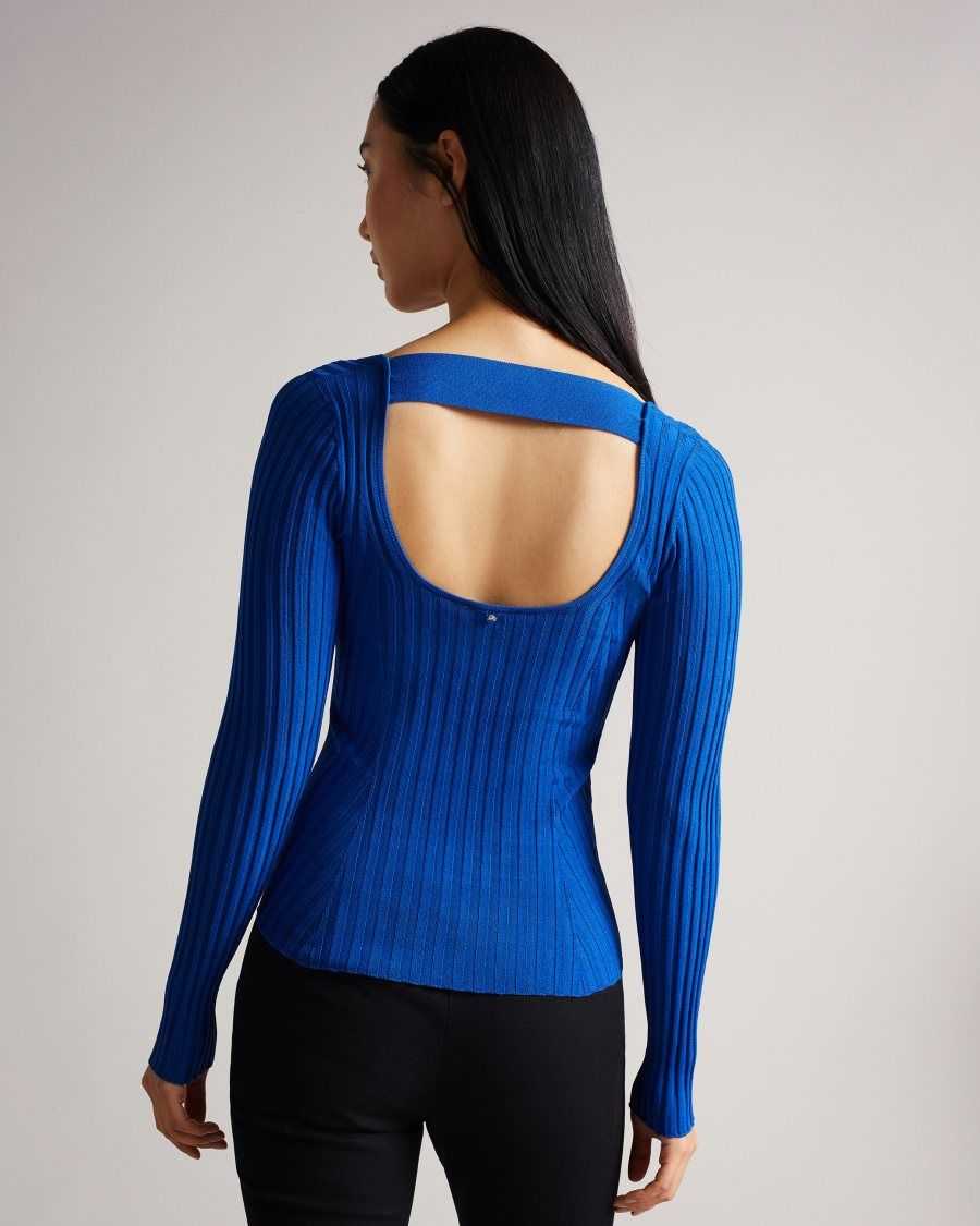 Ted Baker Dakoti Open Back Detailed Knit Top Bright Blue | 28105-TEFI