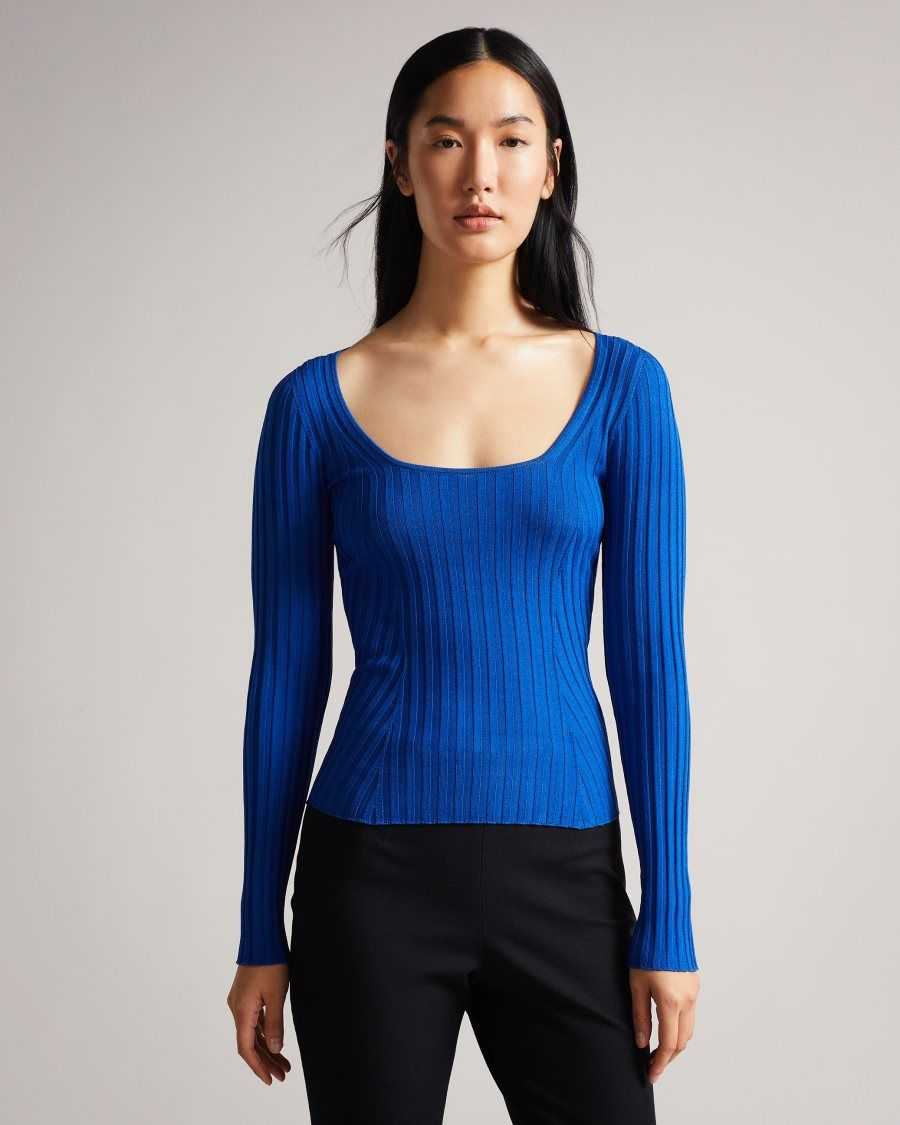 Ted Baker Dakoti Open Back Detailed Knit Top Bright Blue | 28105-TEFI