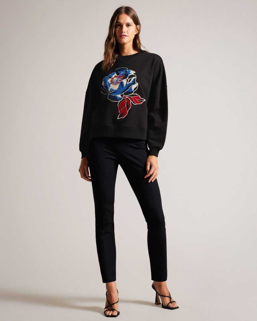 Ted Baker Danella Embroidered Coronation Jumper Black | 47506-HAYO