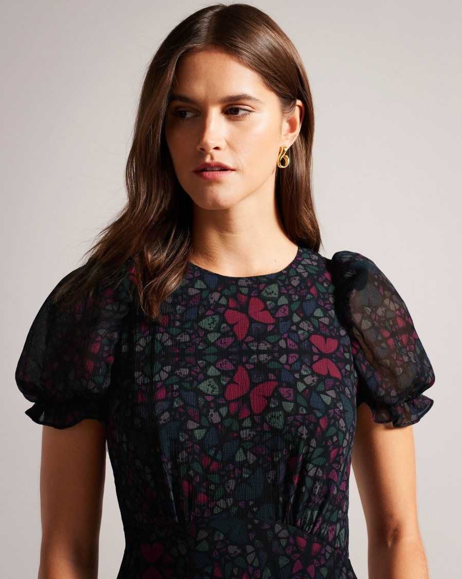 Ted Baker Daniaa Butterfly Print A-line Midi Dress Black | 93675-VWLA