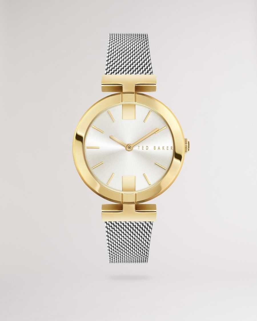 Ted Baker Darbiey T Frame Mesh Strap Watch SH-PL-GOLD | 85479-OKQV