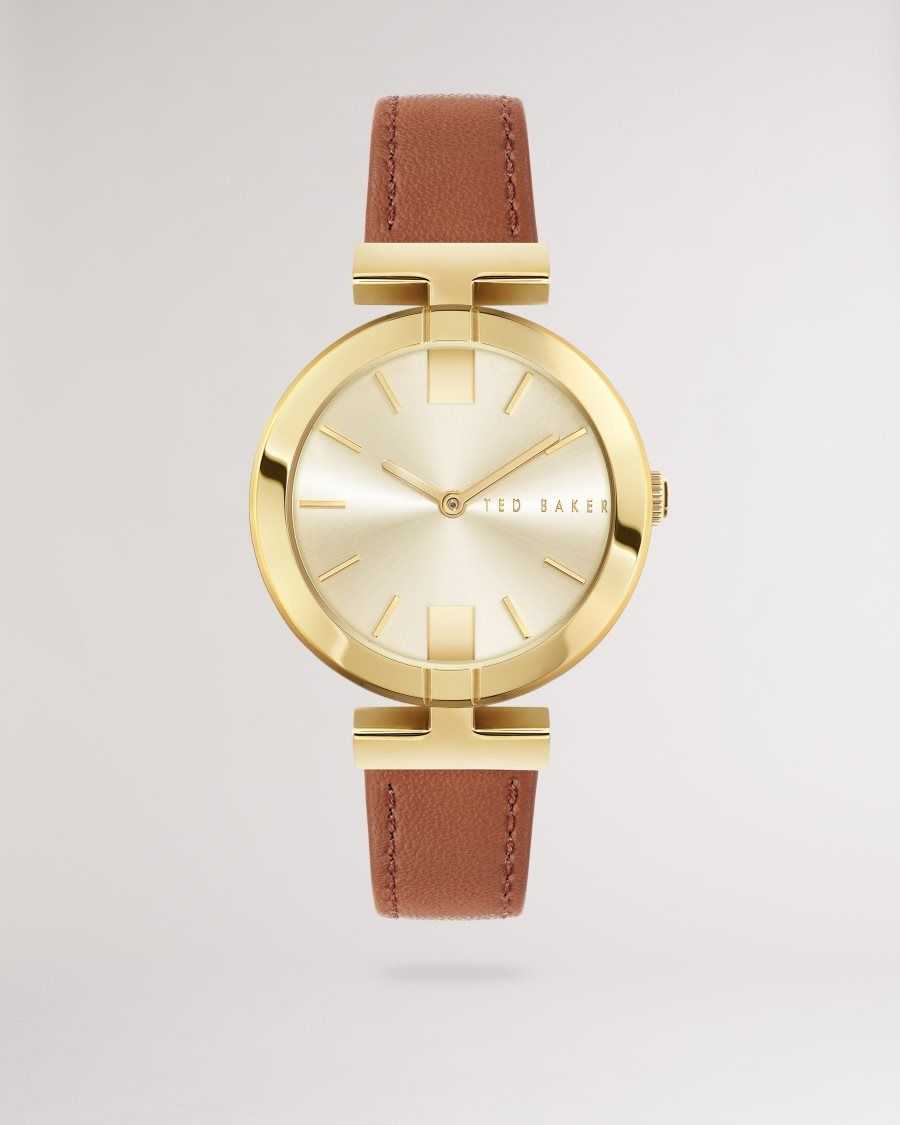 Ted Baker Darbii T Frame Leather Strap Watch Tan | 93580-CRZJ