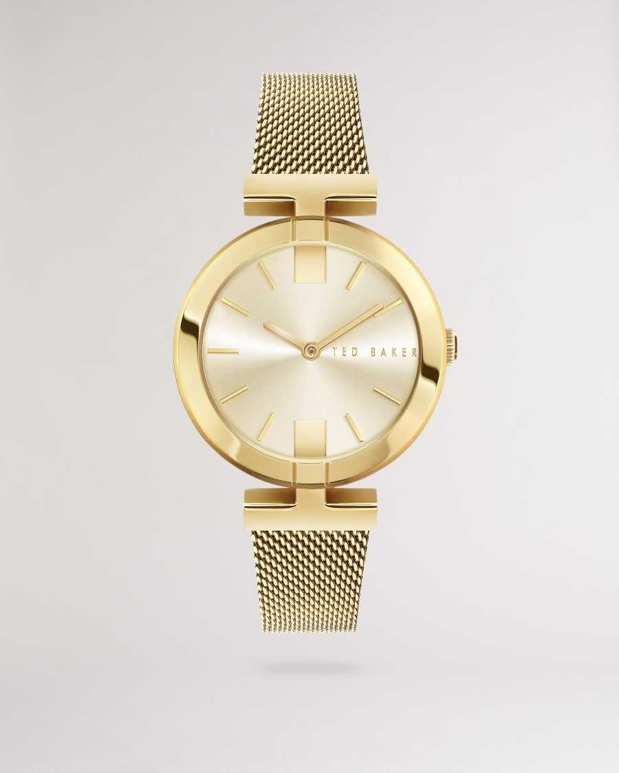 Ted Baker Darbs T Frame Mesh Strap Watch Gold Colour | 93284-PFAW