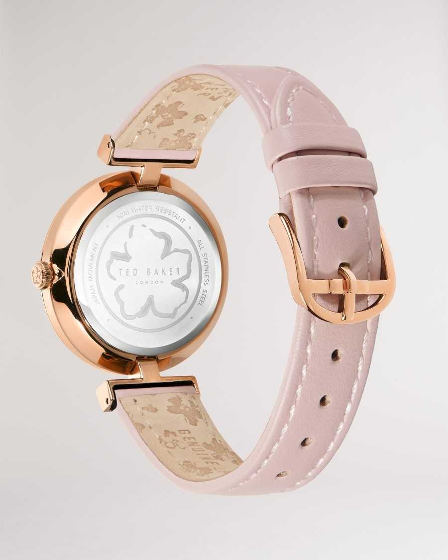 Ted Baker Darbyy T Frame Leather Strap Watch Pink | 89526-KZVC