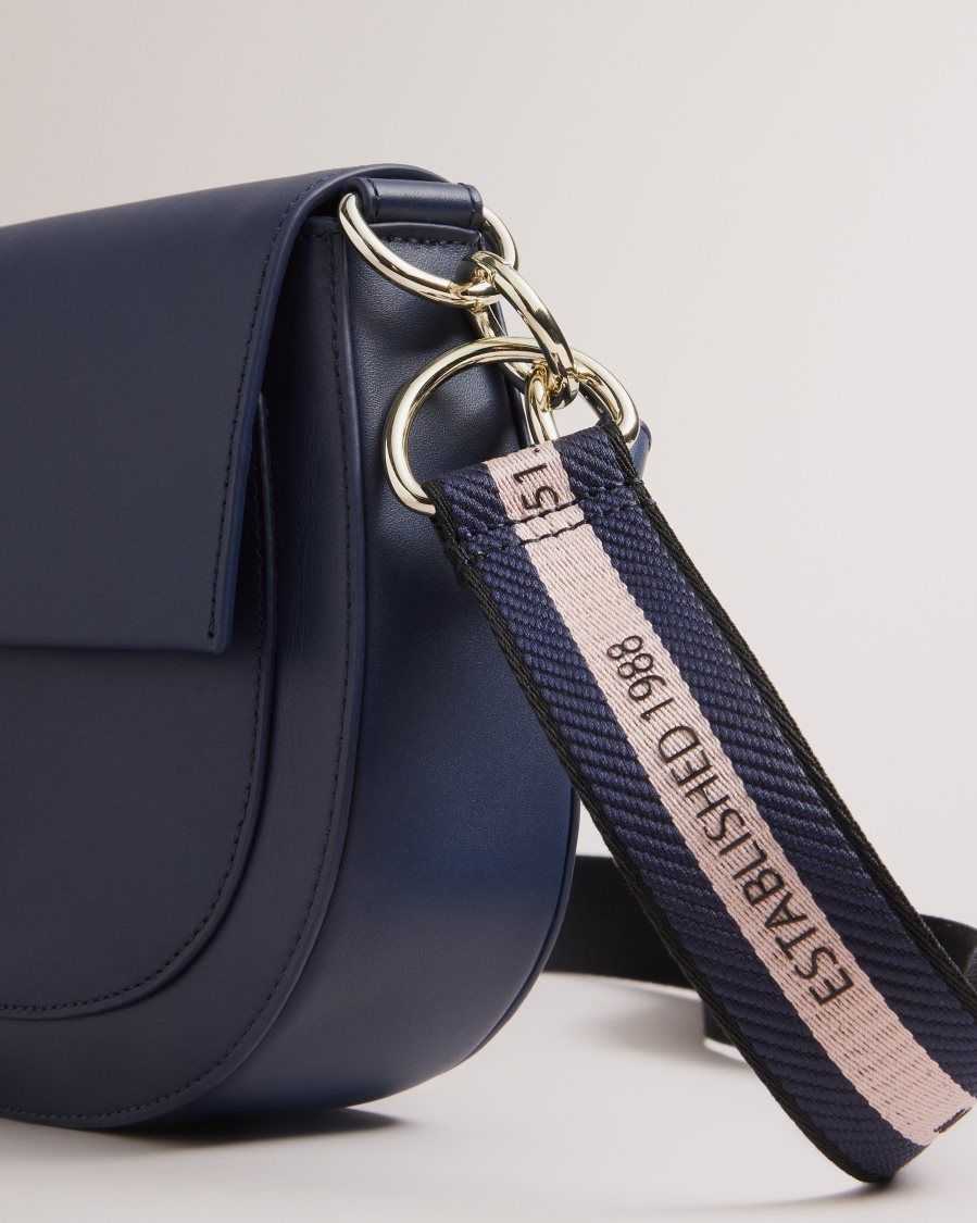 Ted Baker Darcell Branded Webbing Satchel Cross Body Bag Navy | 57081-HRGJ