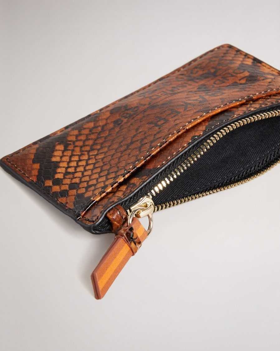 Ted Baker Darcens Branded Webbing Snake Detail Zip Coin Purse Brown | 81694-ZXGB