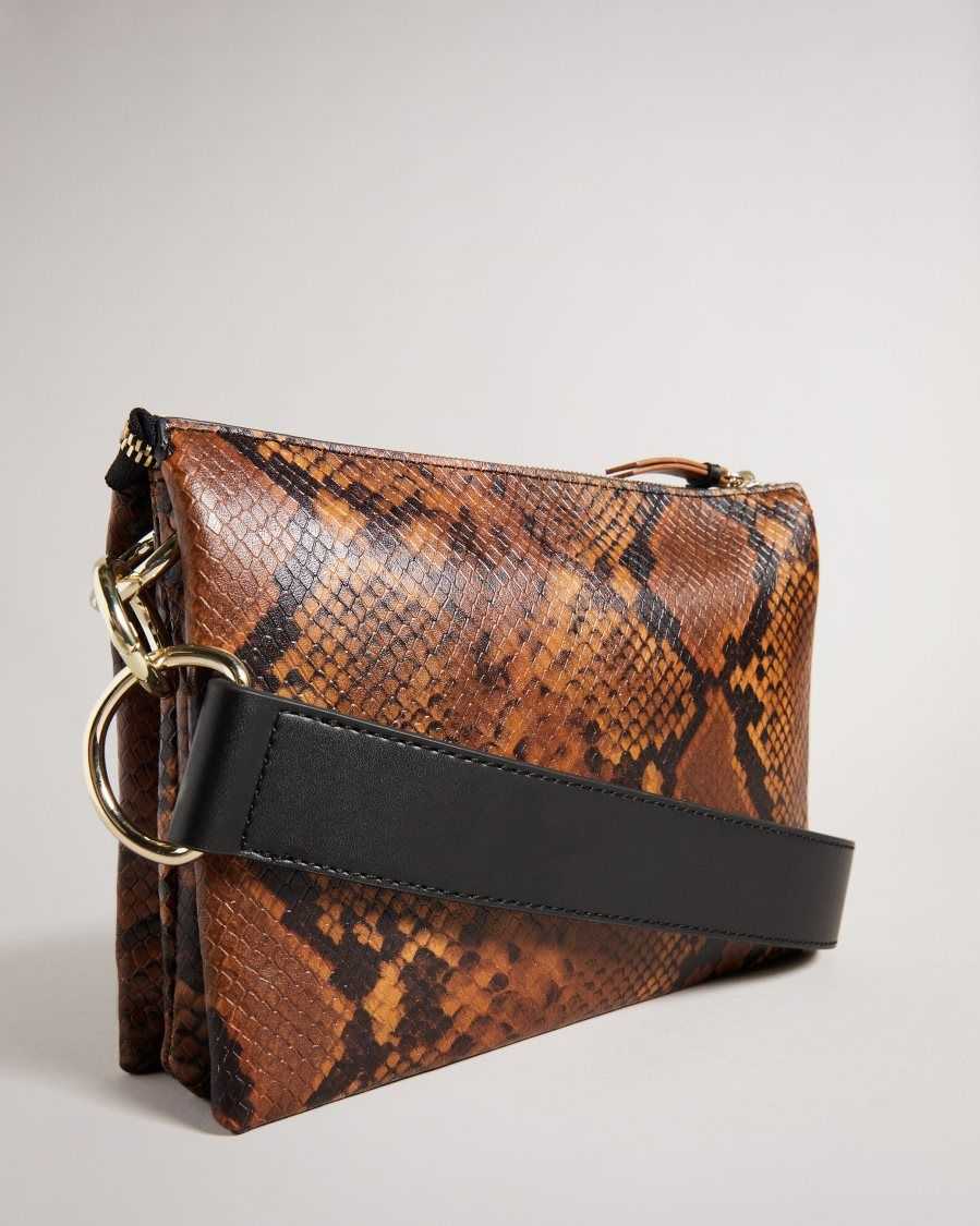 Ted Baker Darceys Branded Webbing Snake Detail Cross Body Brown | 48190-YGUO